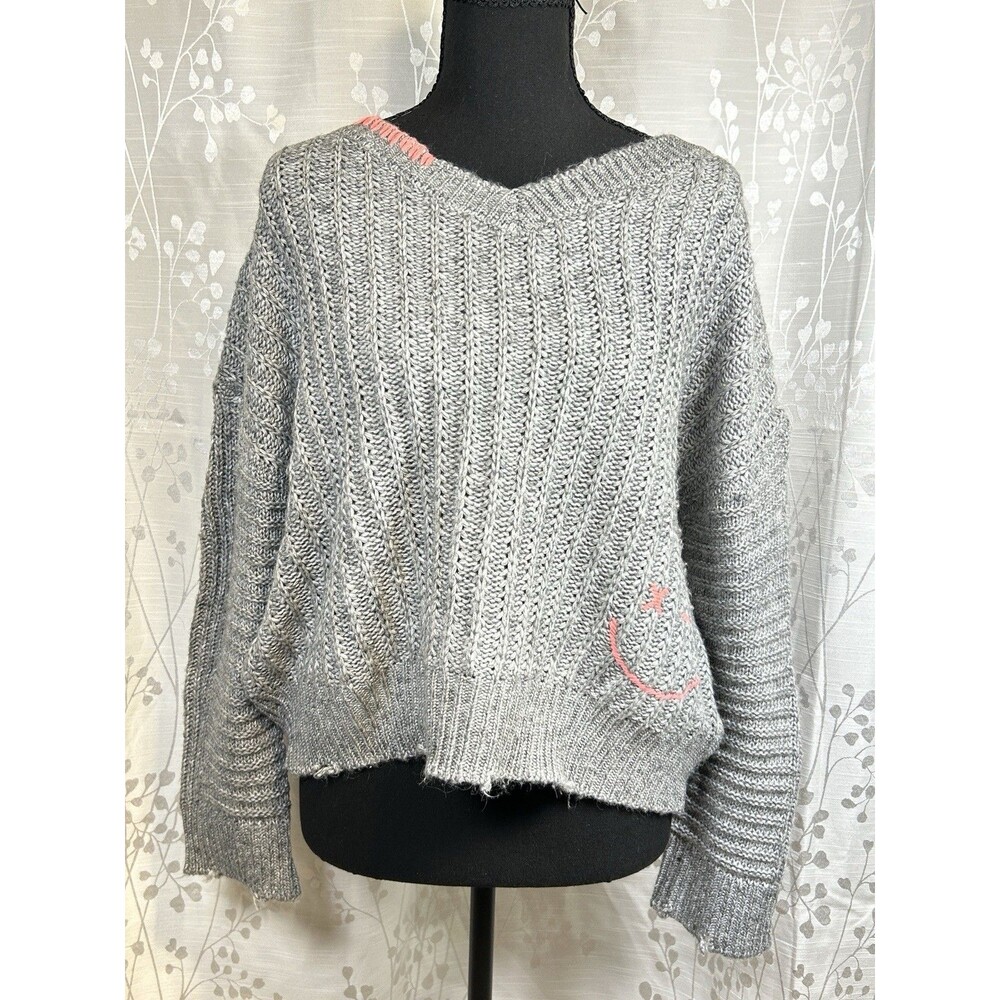 Vintage Havana Distressed Sweater Oversized Cropped Women's Sz S Grunge Grey